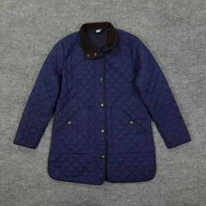 Lands' End Coat Womens Small Blue Quilted PrimaLoft Corduroy Collar Packable